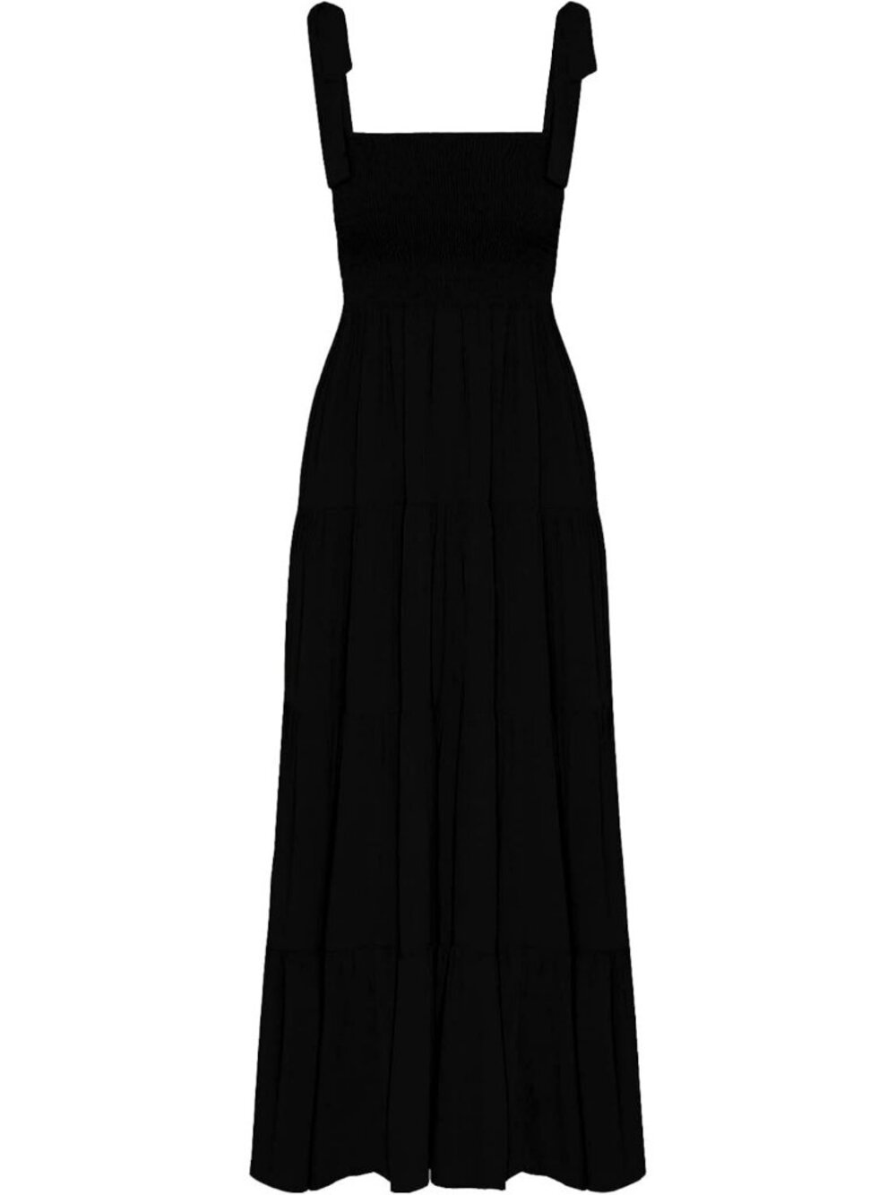 Women's Black 1 Sleeveless Square Neck Ruffle Flowy Imported Maxi Dress